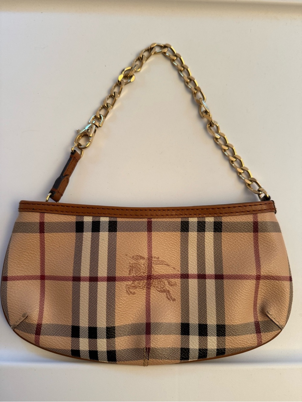 Burberry Clara Tan Nova Haymarket Check Mini Chain Shoulder Bag - Picture 2 of 10